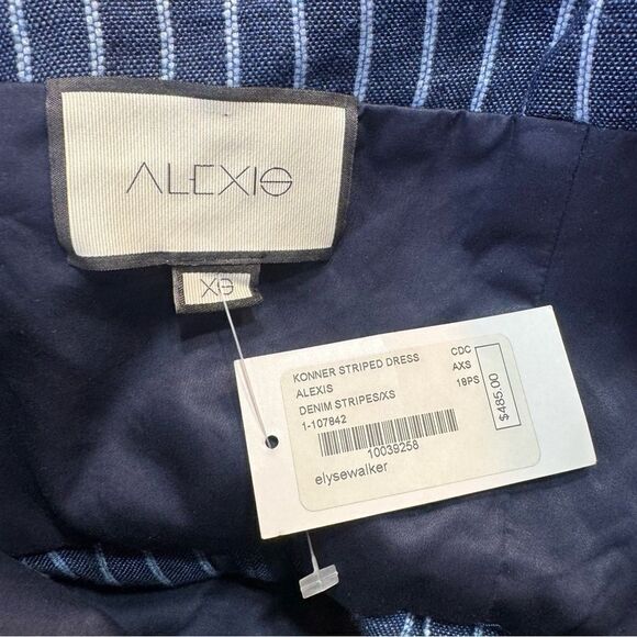 NEW Alexis Konner Striped One Shoulder Ruffle Denim Blue Mini Dress XS - Picture 8 of 10